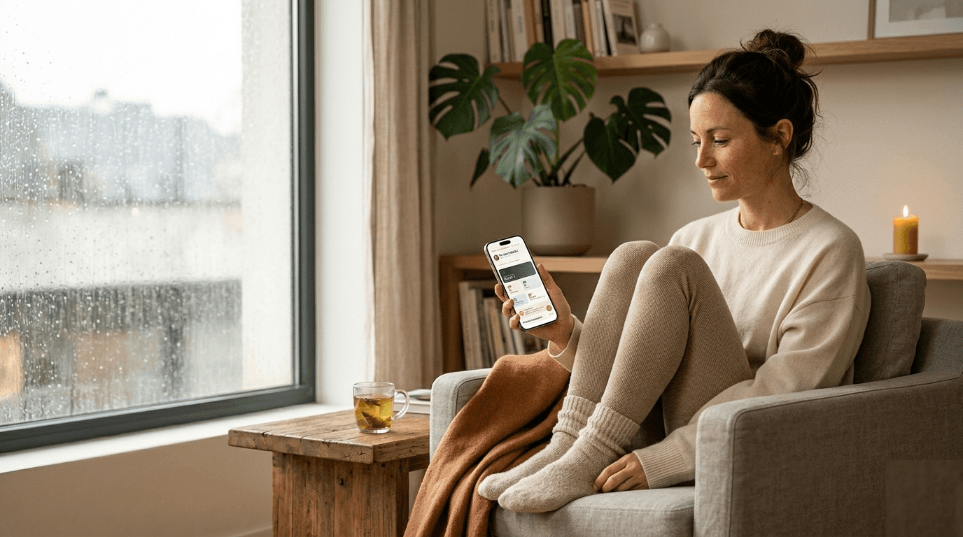 Espace de pratique zen avec un cocon doux, ambiance restauratrice